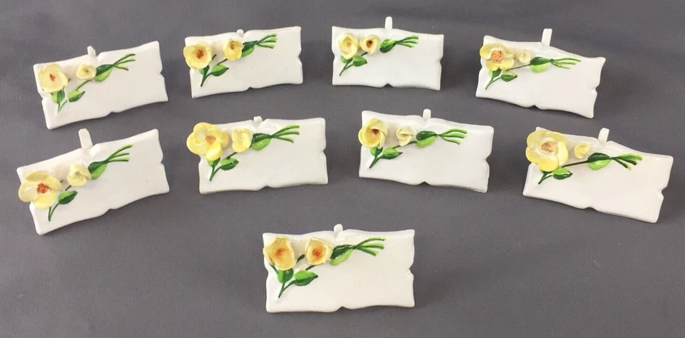 复古 9 件套 Raised 3D 黄色花朵花卉瓷制卡片夹 — 第 1/4 张图片