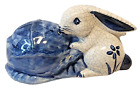 Vintage Dedham blau weiß knisternd Keramik Kaninchen/Hase mit Kohl/Salat