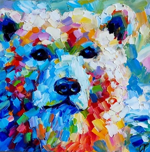 Original Ölgemälde Bär bunt Portrait Kunstwerk Wilde Tiere Kunst 8*8 Zoll - Bild 1 von 10