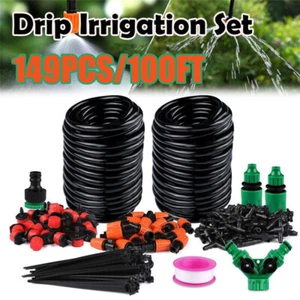 100ft Drip Irrigation System Garden Plant Self Watering Hose Micro Sprinkler Kit - Picture 1 of 18