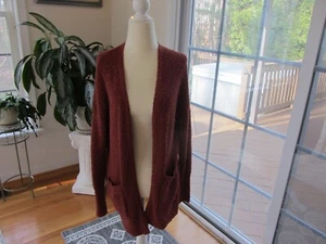 EUC Rachel Zoe Open Front Rust Knit Cardigan Sweater Pockets Sz M - Picture 1 of 4
