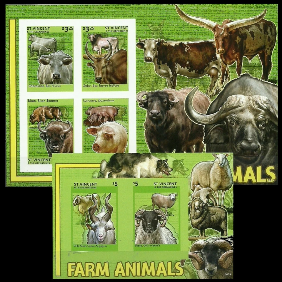 Cow, Buffalo, Pigs, Farm Animals, St Vincent & Gr. 2014 MNH Imperf MS+SS   - Image 1 of 1