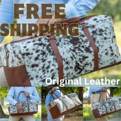 Luxuriöse Reisetasche aus Hair-On Leder mit Seitentaschen und verlängerten Trage - Bild 1 von 4