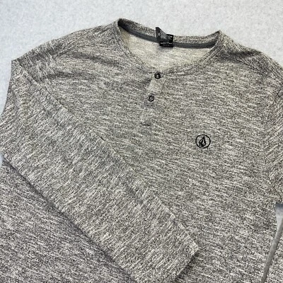 Volcom Heathered Gray Henley Mens Medium M Long Sleeve Sweatshirt Pullover - Image 1 of 4