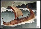Carte postale vintage Wilhelm Petersen navire viking dans la tempête navire viking dans la tempête