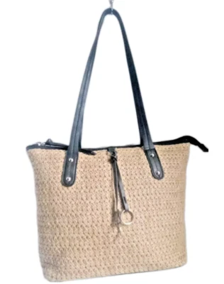 Bueno Solid Straw Shoulder Tote Bag Reinforced Bottom 12"W 10"H 5"D. - Image 1 of 4