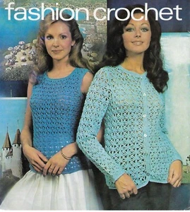Ladies vintage crochet pattern copy cardigan jacket & tank top 8 ply - Picture 1 of 2