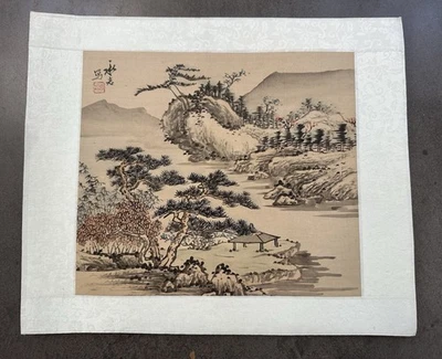 Pintura de paisaje chino 1920 por Lü Youzhi tinta y color sobre seda firmada y sellada Foto 1 de 4