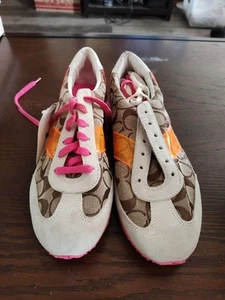 Coach Mae #A1694 Braun Signatur/Logo Wildleder Beige & Orange Damen Sneakers Gr. 11M - Bild 1 von 5