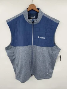 NEW Johnnie-O Vest Mens XXL Blue Lovett Performance Full Zip Company Logo - Picture 1 of 9