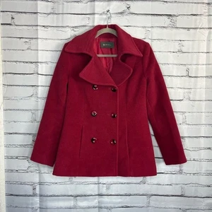 Vintage SOL rot Baby Alpaka Wolle Erbsen Mantel schwarz Knöpfe tailliert Preppy M Chic 90er - Bild 1 von 15