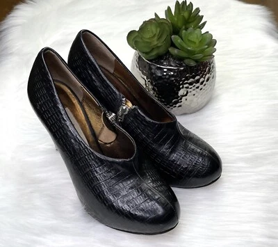 Cynthia Vincent Mujer Negro Botines EE. UU. 6 Cremallera Tacones Altos Patrón Cocodrilo Foto 1 de 4