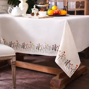 Lace Tablecloth Linen Color Embroidery Tablecloth Country Farm Elegant Tablec... - Picture 1 of 9