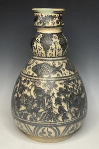 Ancient Antique STYLE Sawankhalok Sukhothai Crane Fish Underglaze Stoneware Vase - Picture 1 of 12