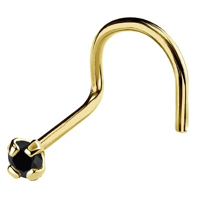 Tornillo de nariz de diamantes negros con piedras preciosas de oro macizo de 14kt 22G Foto 1 de 2