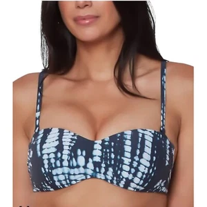 Bar III Size M Blue Tie Dye Printed Bandeau Bikini Top Swimsuit Top NWT - Picture 1 of 5
