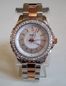 MEN'S GENEVA SILVER/ROSE GOLD FINISH FASHION CASUAL HIP HOP WATCH - Picture 1 of 6