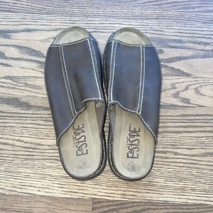 Vintage 90s y2k women's Lower East Side brown chunky slide sandals - Picture 1 of 4