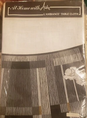 AT HOME WITH ANDRE L' AMBIANCE TABLECLOTH 60"X84". BLACK, GRAY SHADES,  WHITE. - Image 1 of 4