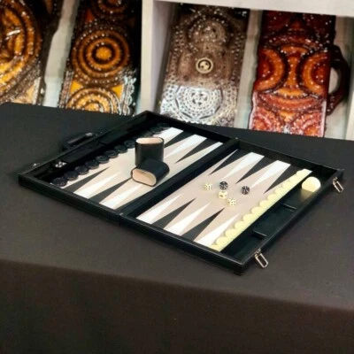 Black Tournament Backgammon Set, Premium Gift for Friend, Tabletop Game Board - Image 1 of 4