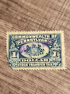 United States Commonwealth of Pennsylvania Stock Transfer Tax $1 Used -#6410 - Picture 1 of 3