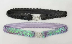 FASHION LADY SHINE SEQUINS BELT New Girl Elastic Waistband Bling Stretchy Girdle - Picture 1 of 2