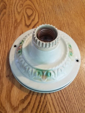 Flush mount ceiling fixture antique copper socket original paint art deco Cover