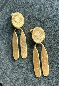 Alva Museum Replica Tribal Walking Sun Clip On Earrings Gold Tone Long Dangle G - Picture 1 of 10