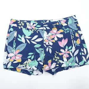a.n.a A New Approach Chino Shorts Women's 8 Blue Floral Cotton Stretch Zip Fly