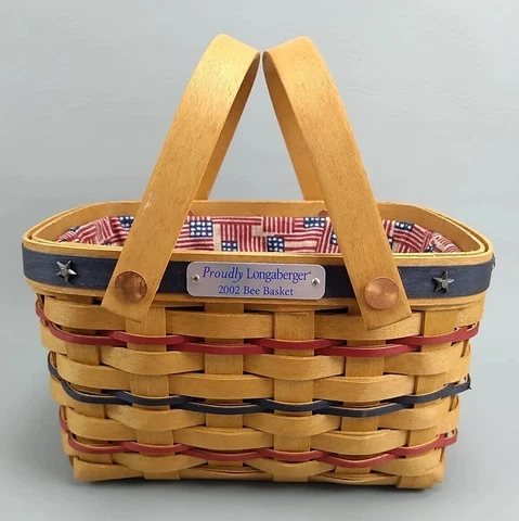 Proudly Longaberger 2002 Bee Basket w/Old Glory Liner & Protector Cover