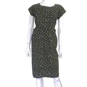 Vintage 50s Green Cotton Painterly Print Dress | L 14 16 | Wiggle Straight Cut - Picture 1 of 13