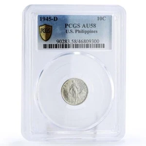 USA Philippines 10 centavos State Coinage KM-181 AU58 PCGS silver coin 1945 - Picture 1 of 4