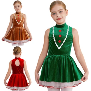 Girls Christmas Gingerbread Costume Dance Tutu Dress Jumpsuit Cookies Cosplay - Picture 1 of 27