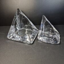 Set of 2 Nybro Sweden Art Glass Crystal Iceberg Pyramid Votive Candle Holder