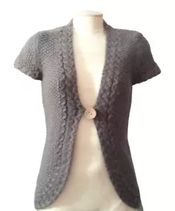 Kenji Cardigan Sweater Women Small Brown Cable Border Single Button Chunky - Picture 1 of 6