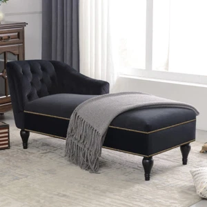 58 in Velvet Chaise Lounge Button Tufted Right Arm Facing Lounge Chair Sofa - Picture 1 of 12