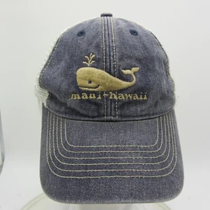 Maui Hawaii Whale Adult Trucker Hat Cap Blue Distressed Denim Mesh Snap Back - Picture 1 of 12