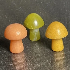 VTG Stone Mushrooms Miniature Polished Rock .25” Pink Yellow Green 3pc Fungi - Picture 1 of 6