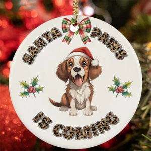Funny Santa Paws Brittany Dog Lover Christmas Ornament Gift Tree Decor Hanging - Picture 1 of 4
