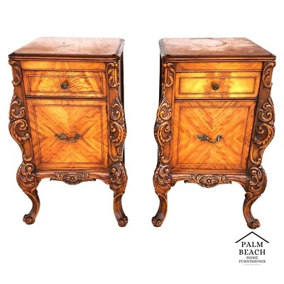 French Louis XV Nightstands Bedside Tables 1940s Pair - Image 1 of 4