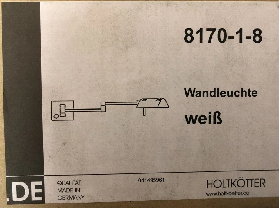 HOLTKÖTTER Wandleuchte WEIß 8170-1-8 MIT DIMMERSCHALTER MADE IN GERMANY !!! - Bild 1 von 1