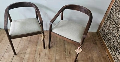 Nkuku Anbu Acacia Upholstered Dining Chairs-pair- Washed Walnut RRP £650 R:34 - Image 1 of 4