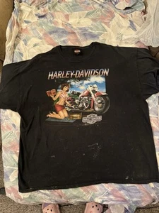 Vintage HARLEY DAVIDSON MOTORCYCLE PINUP Tshirt 3XL Doolins TX - Picture 1 of 5