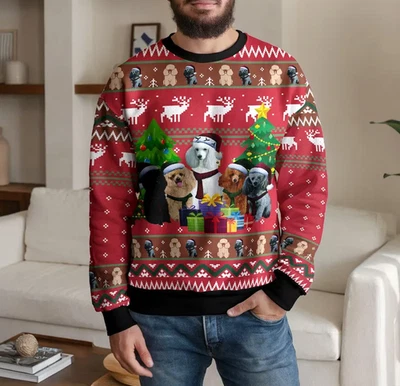 Смешной Рождественский собаки толстовка с принтом пуделя, уродливый Xmas свитер - Изображение 1 из 3