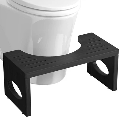 7" Bamboo Toilet Stool, Foldable Poop Stool, Bathroom Step Stool Squat (Black) - Image 1 of 4