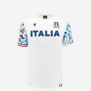 Italy Rugby Men's T-Shirt Macron 24/25 White/Blue Top - New - Picture 1 of 3