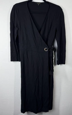 Massimo Dutti Dress Womens Small Black Wrap Long Sleeve Midi Belted Viscose - Image 1 of 4