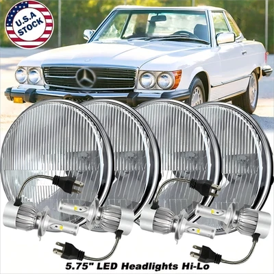 For Mercedes-Benz 380SL 450SL 560SL 4PCS 5.75" Round LED Headlights Hi-Lo Beam A - Image 1 of 4