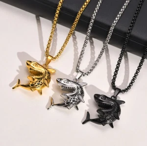 Men's Stainless Steel Vicious 3D Shark Pendant Necklace (24") - Picture 1 of 5