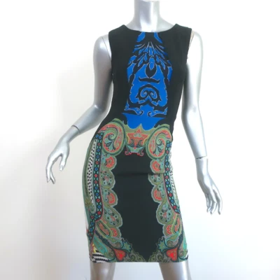 Vestido justo Etro sem mangas preto/multi estampa paisley stretch crepe tamanho 40 - Imagem 1 de 4
